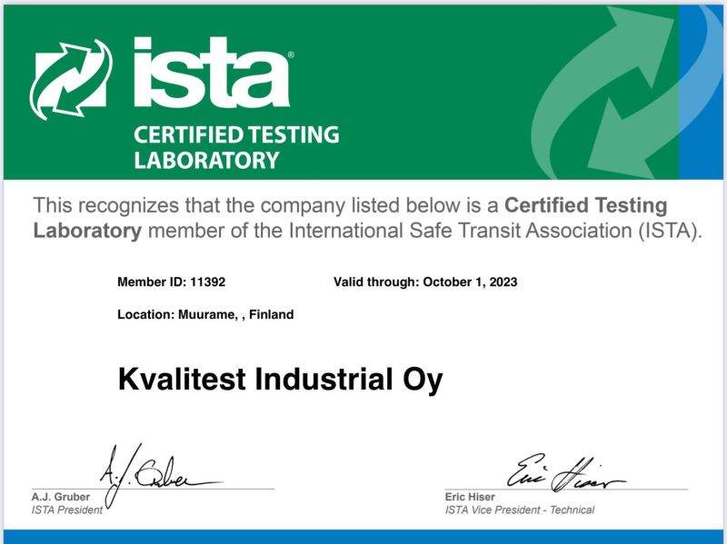 Pakkaustestaus ISTA-sertifioitu laboratorio Kvalitest